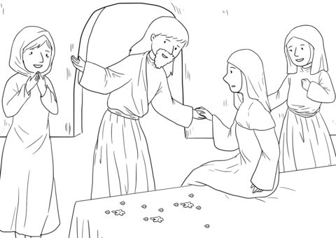 Acts 9 40 41 Peter  Dorcus Raised Coloring Page